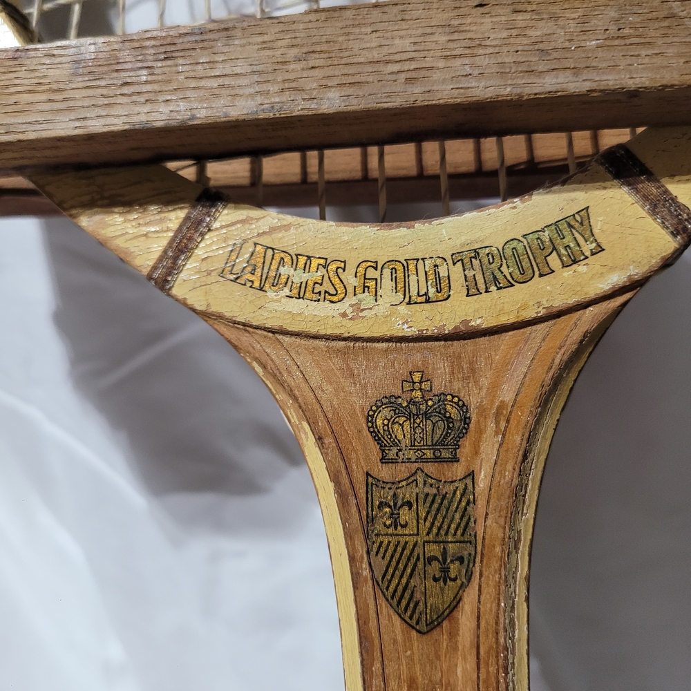 Vintage Wooden Sears Ladies Gold Trophy Tennis Racket with Press - Picture 3 of 9